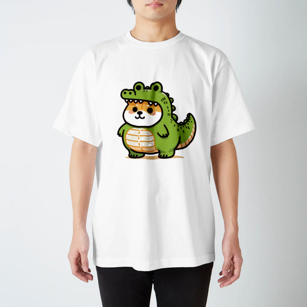 柴犬に囲まれたいのワニの着ぐるみを着た柴犬のイラスト スタンダードTシャツ