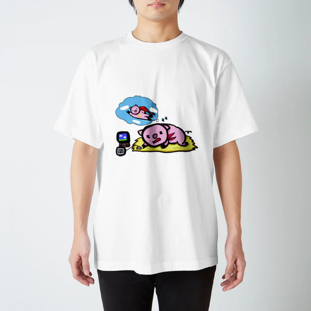 ぴぐすたのゲームでぐっすりだぶー スタンダードTシャツ