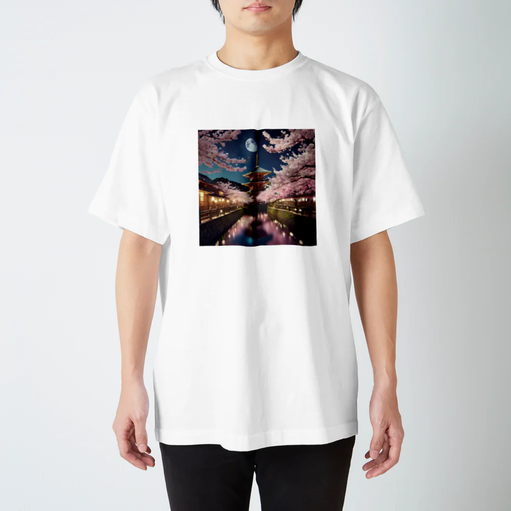 chan-takehaniの 月明かりの下の桜 スタンダードTシャツ