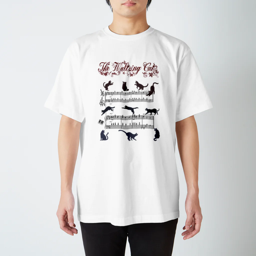 🎼:ステラプレイス三省堂ハンカチ展出展中H076 yueのワルツを踊る猫　楽譜 Regular Fit T-Shirt