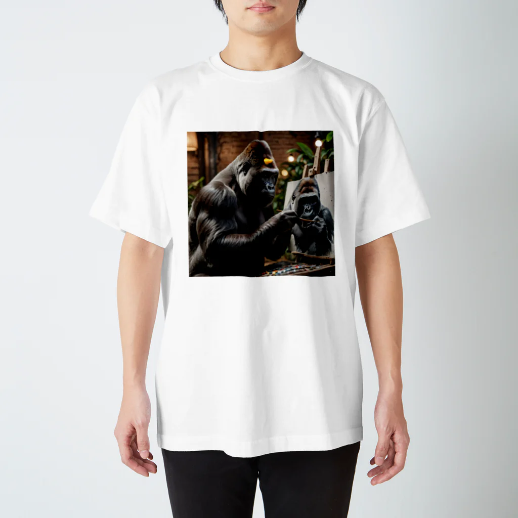 fumi_sportsの絵画人、ゴリラ Regular Fit T-Shirt