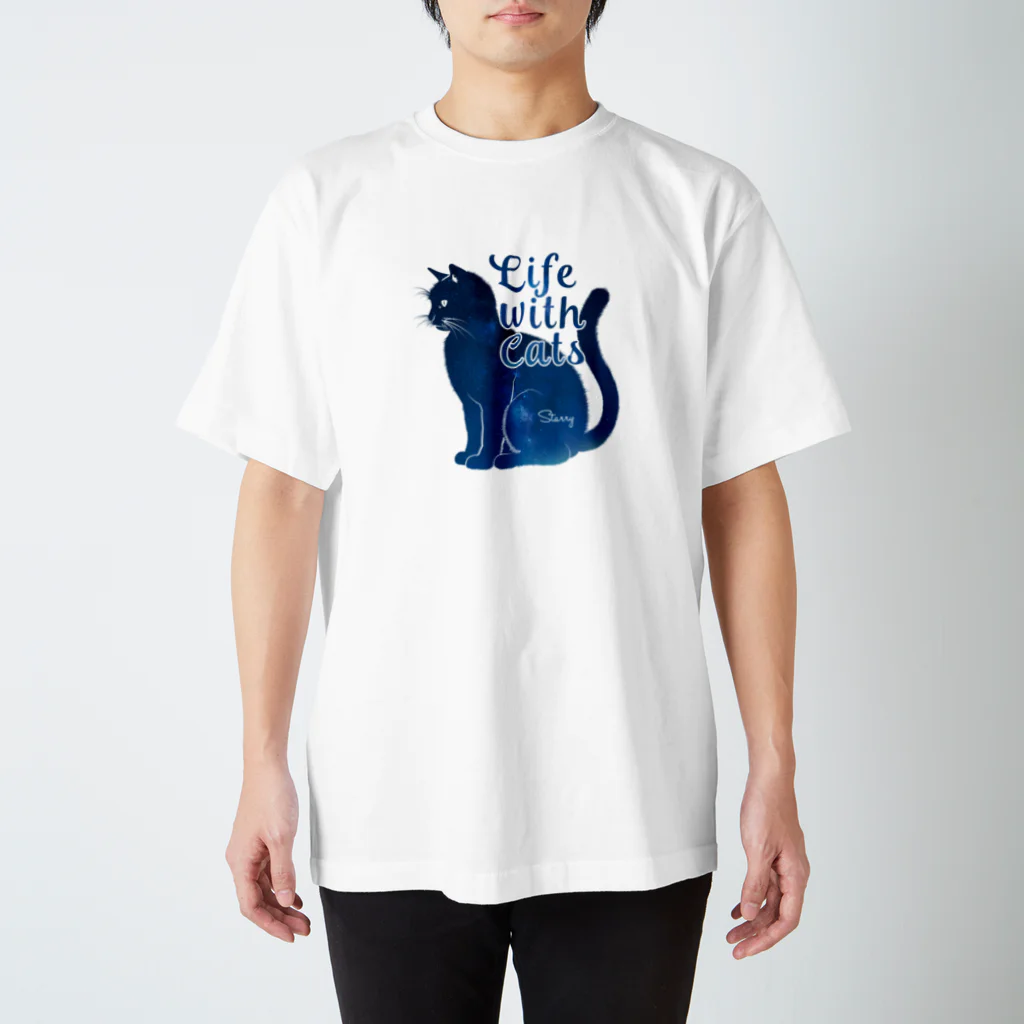 kg_shopのLife with Cats - Starry - Regular Fit T-Shirt