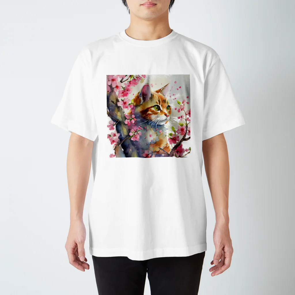 nerucotoの桜と猫 スタンダードTシャツ