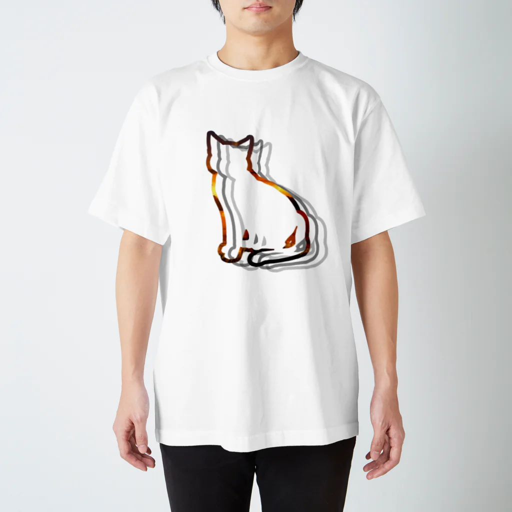 猫との風景のおすわり枠ねこ_赤 スタンダードTシャツ