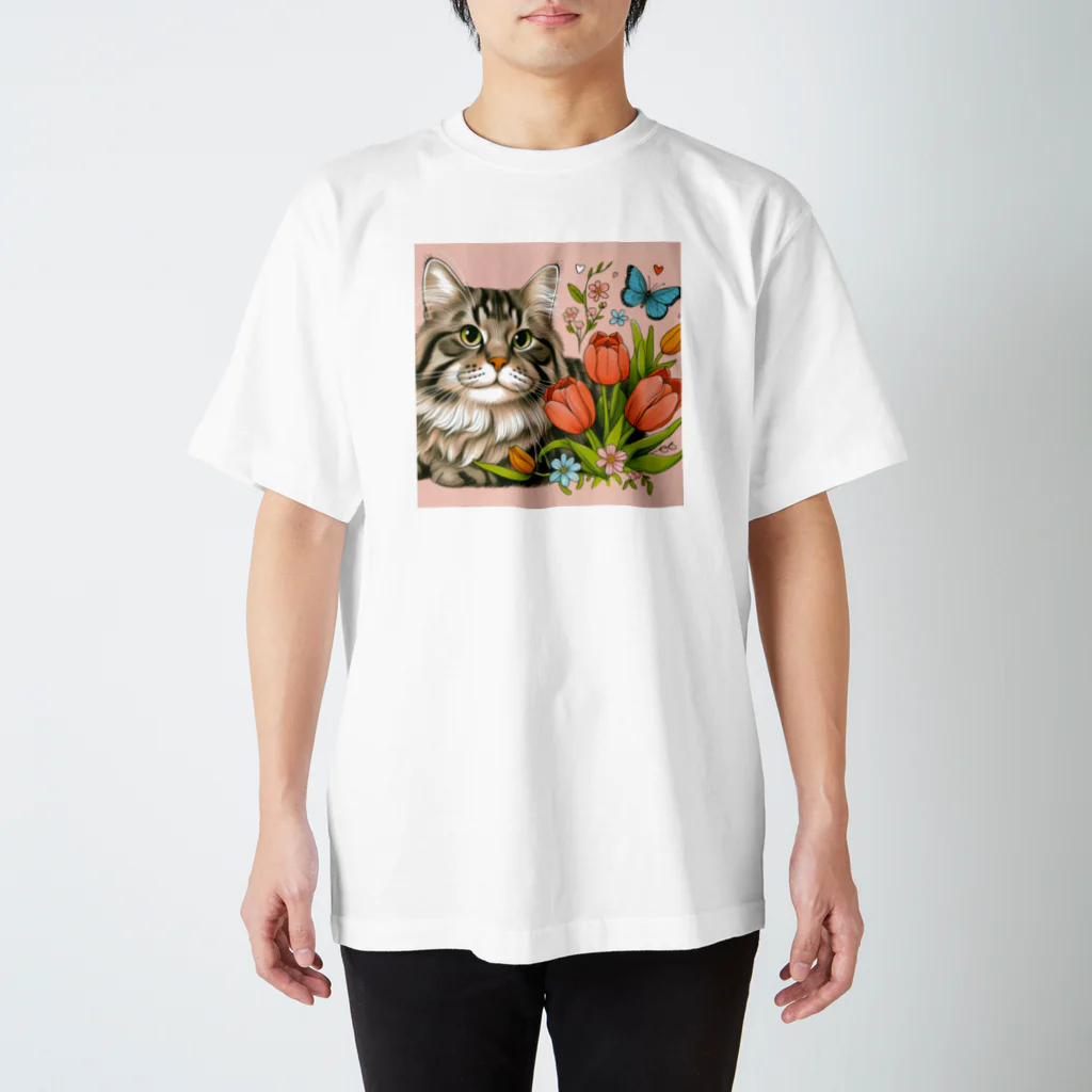 Y m @Y's shopの猫とチューリップ Regular Fit T-Shirt