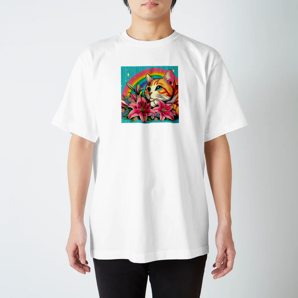 Y m @Y's shopの猫と百合と虹🌈 Regular Fit T-Shirt
