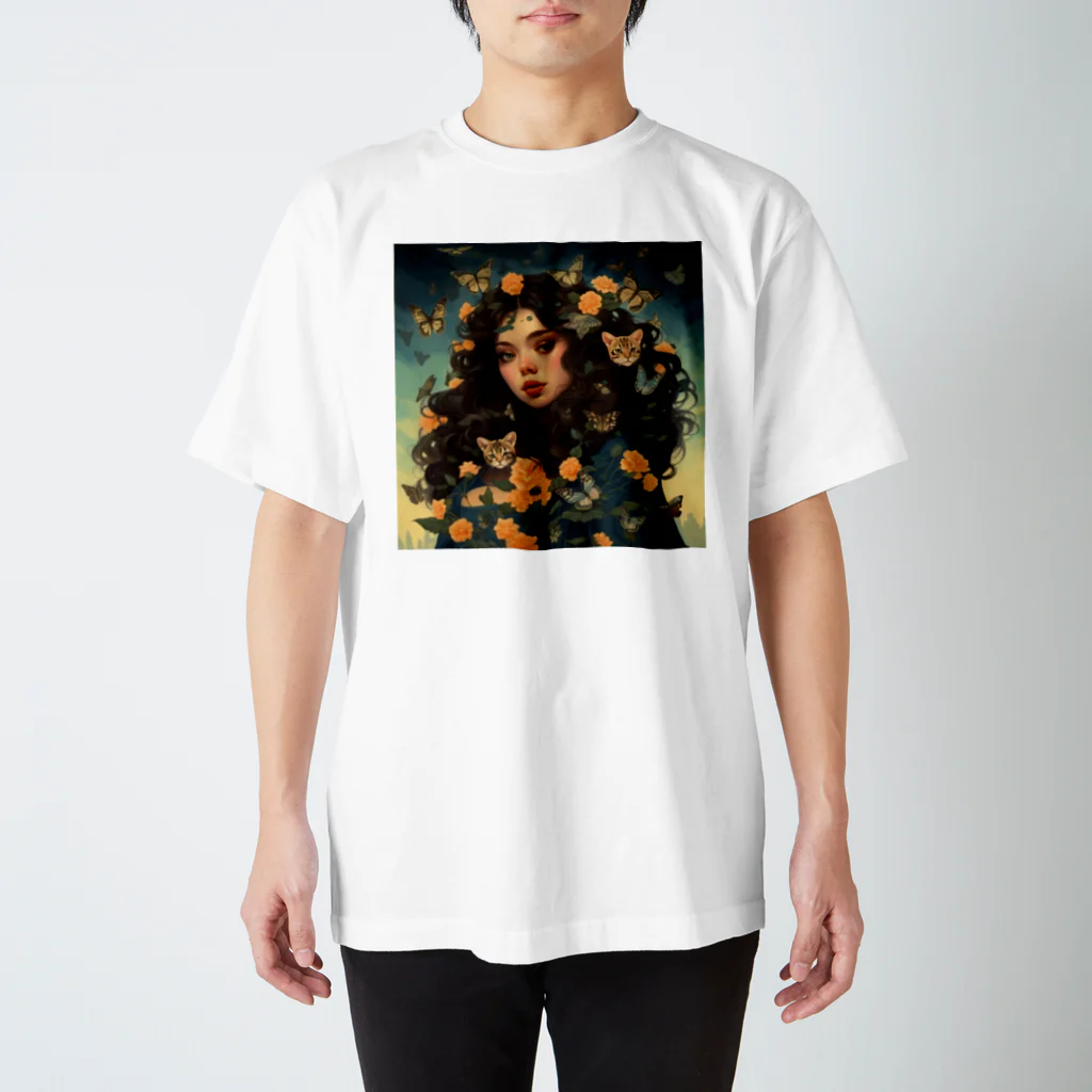 AQUAMETAVERSEの花と女と猫　なでしこ1478 スタンダードTシャツ