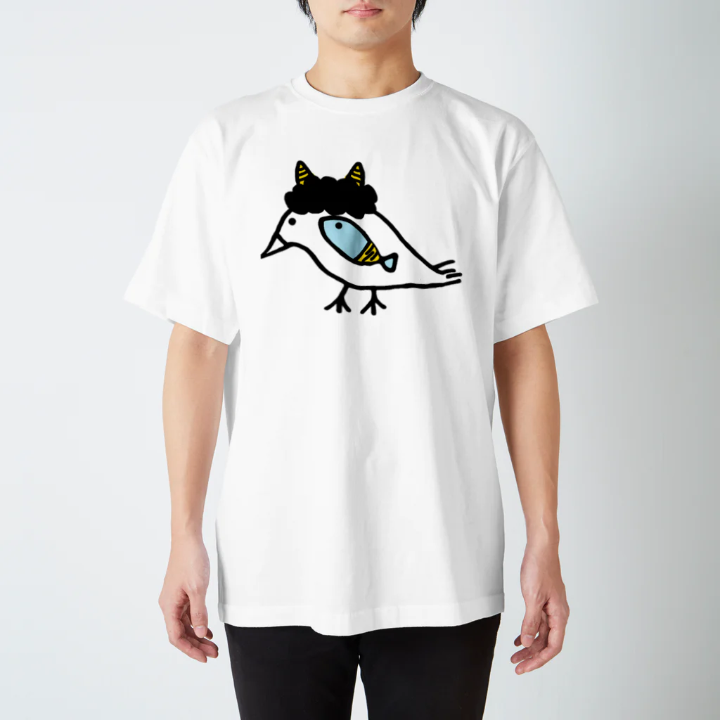 あおだま雑貨店の鳥と魚のねこぜちゃん(おにねこぜちゃん)*おおきめデザイン Regular Fit T-Shirt