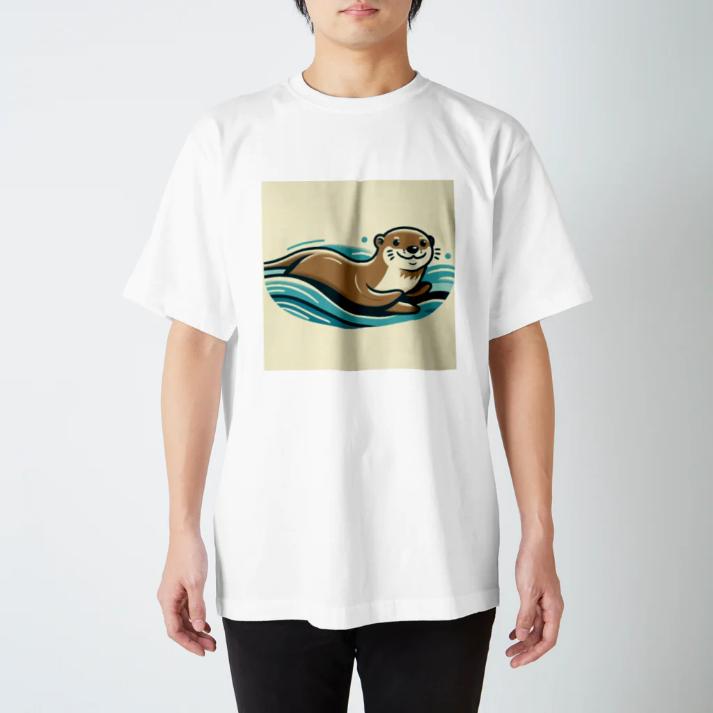 suke3kaku3の愛らしい表情のカワウソがプカプカ スタンダードTシャツ