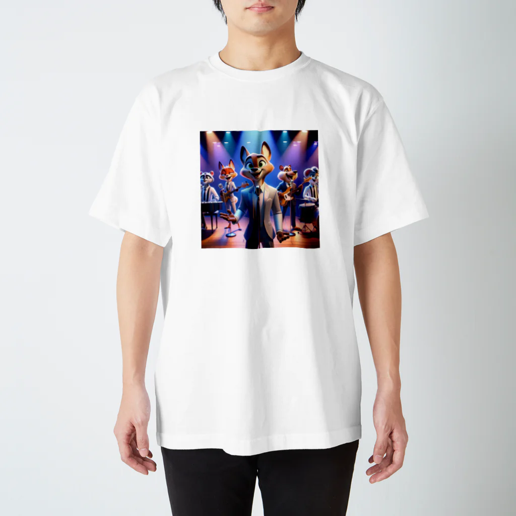 ANIMAL HEROES -musical band-の「グルーヴィー・フォックス・ジャズバンド」：アニマルズ・イン・スーツ Regular Fit T-Shirt