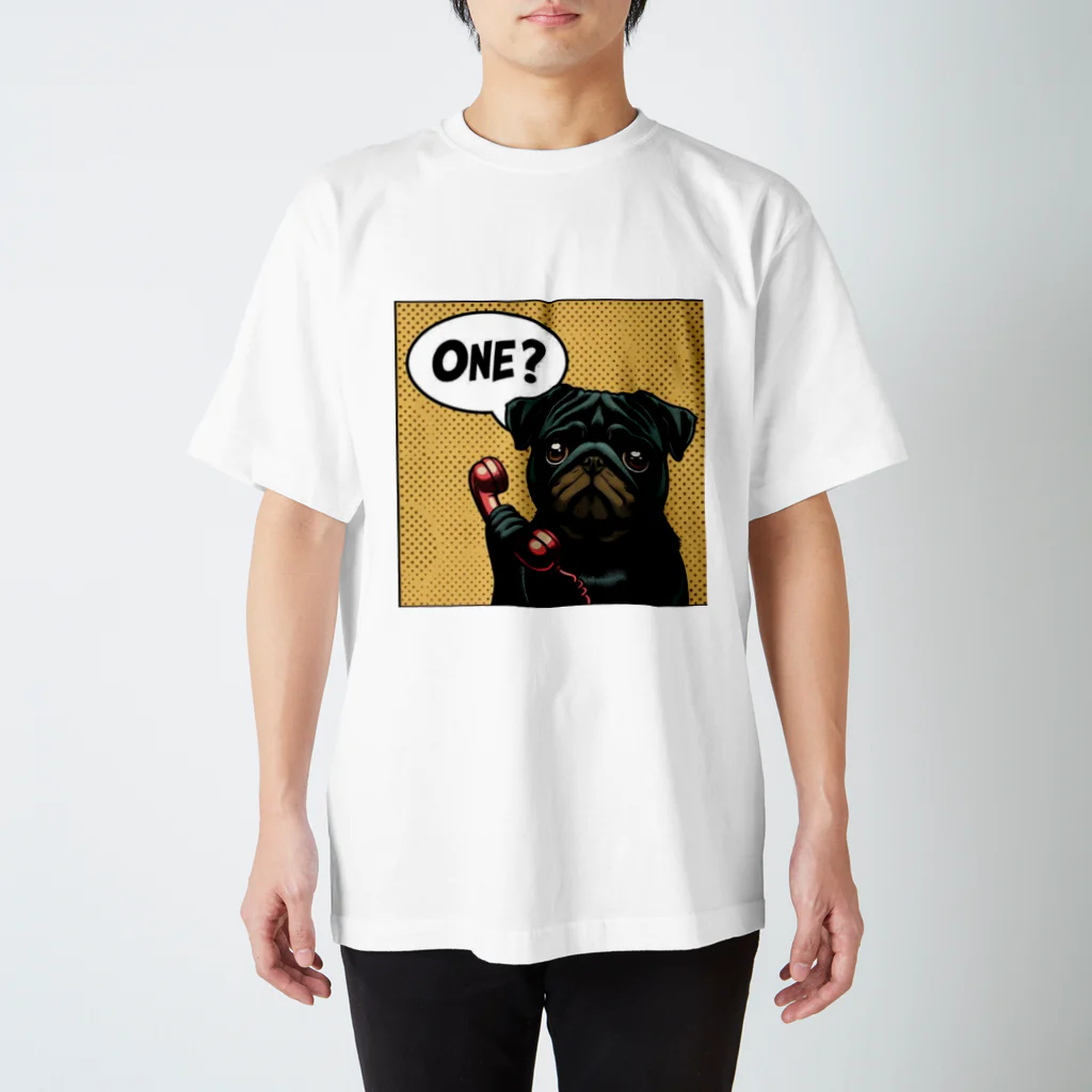 黒パグ🖤Black Pug laboratory🖤のONE? Pug series スタンダードTシャツ