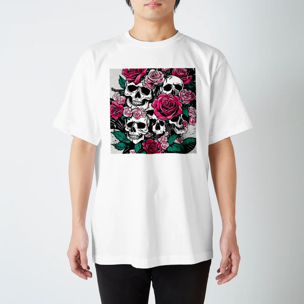 ピンクリボンの薔薇髑髏01 スタンダードTシャツ