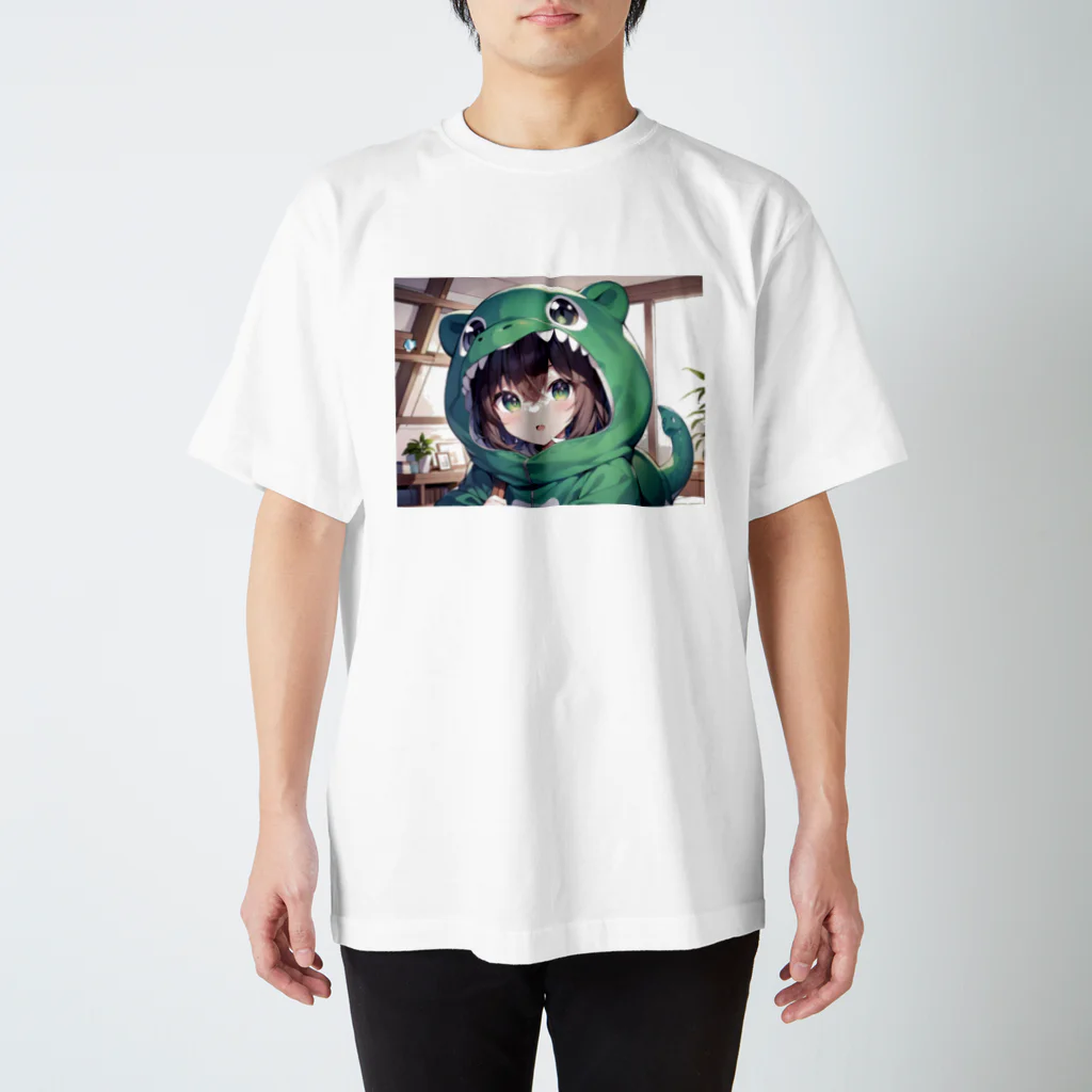 neko_28の恐竜の着ぐるみを着た女の子 Regular Fit T-Shirt