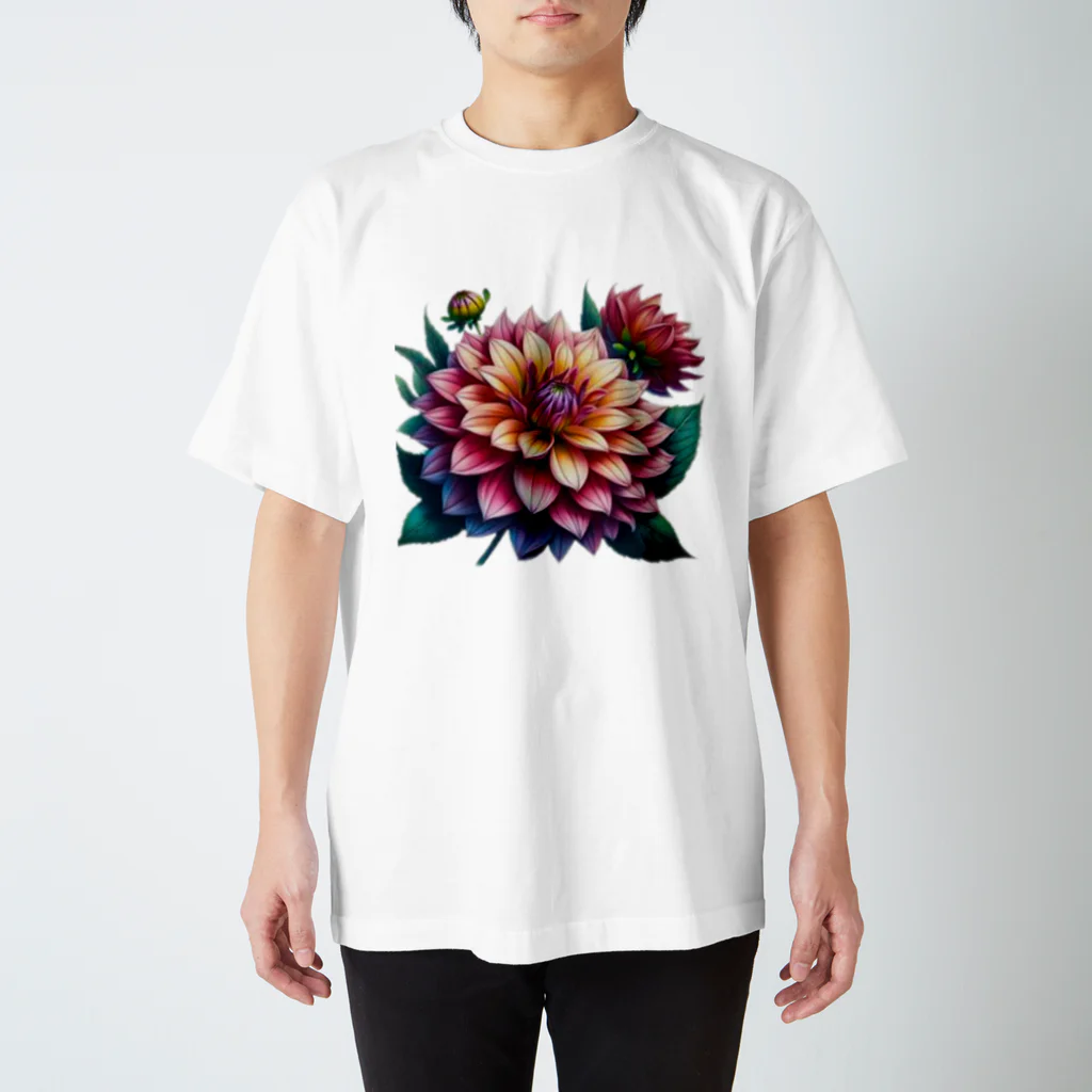 Have-good-luckのふんわりした花「ダリア」 Regular Fit T-Shirt