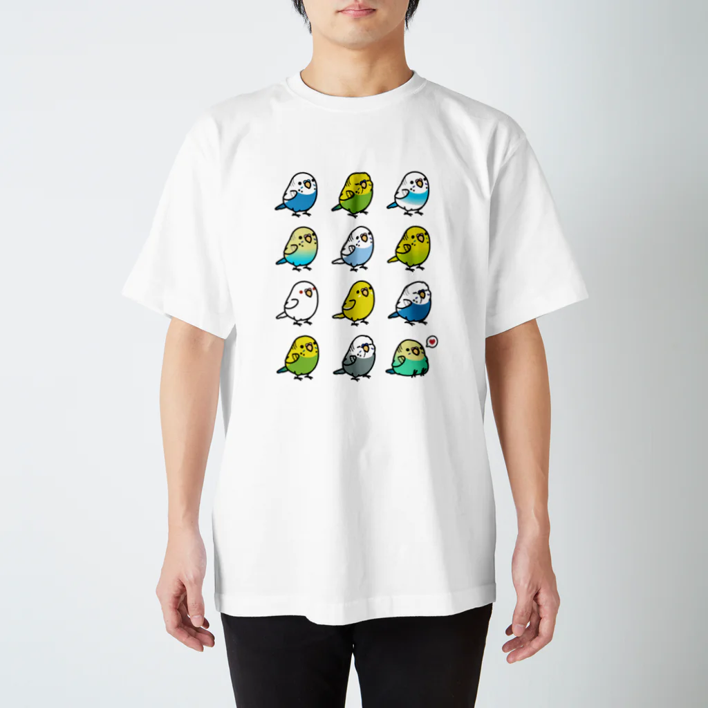 Cody the LovebirdのChubby Bird セキセイインコ大集合 スタンダードTシャツ