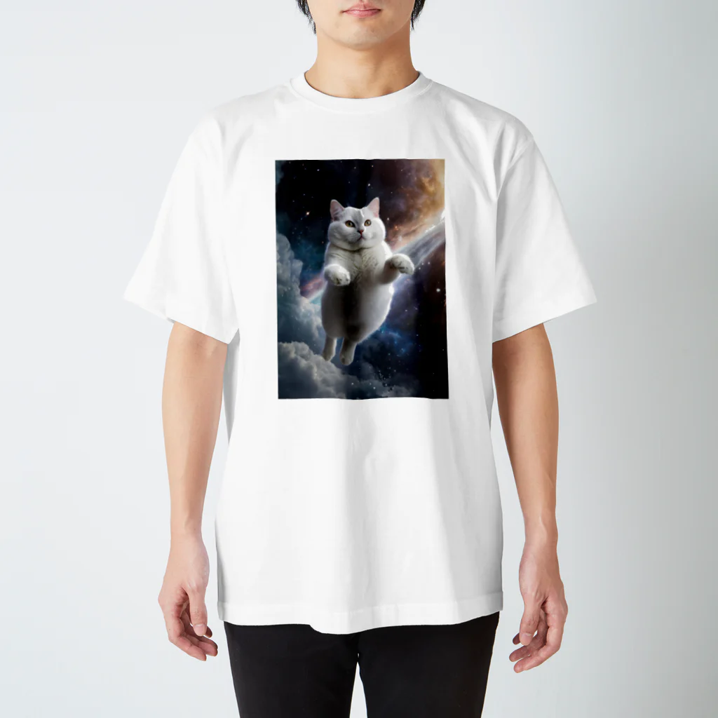 宇宙猫グッズ多数! ねこねこ製作所の【 宇宙猫 】夢見る白猫ver スタンダードTシャツ