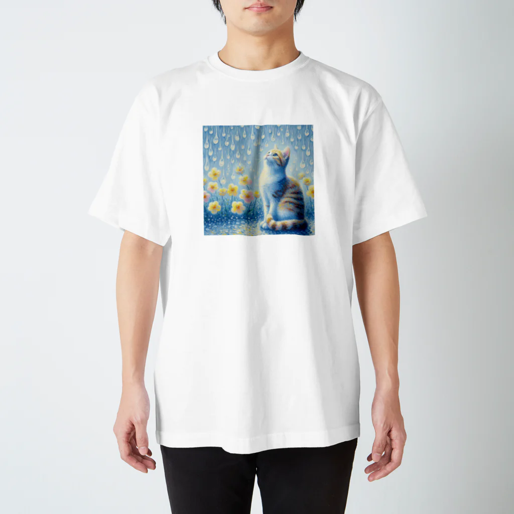 La-peaceの雨粒と猫 スタンダードTシャツ