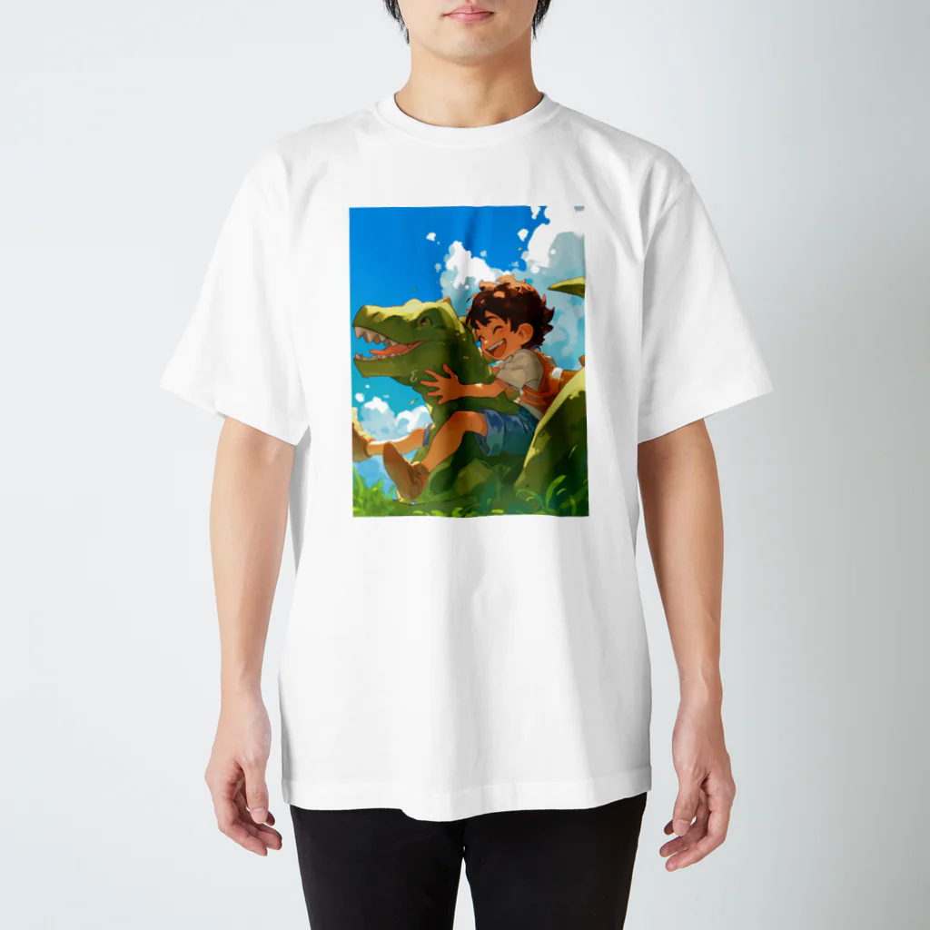 AQUAMETAVERSEの恐竜と少年が楽しく遊ぶ友情　なでしこ1478 スタンダードTシャツ