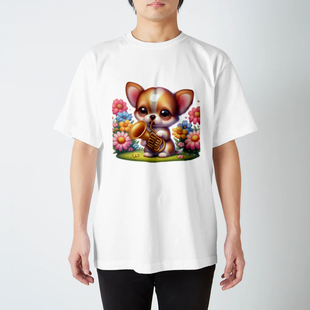 吹奏楽デザインの犬×ユーフォニアム スタンダードTシャツ