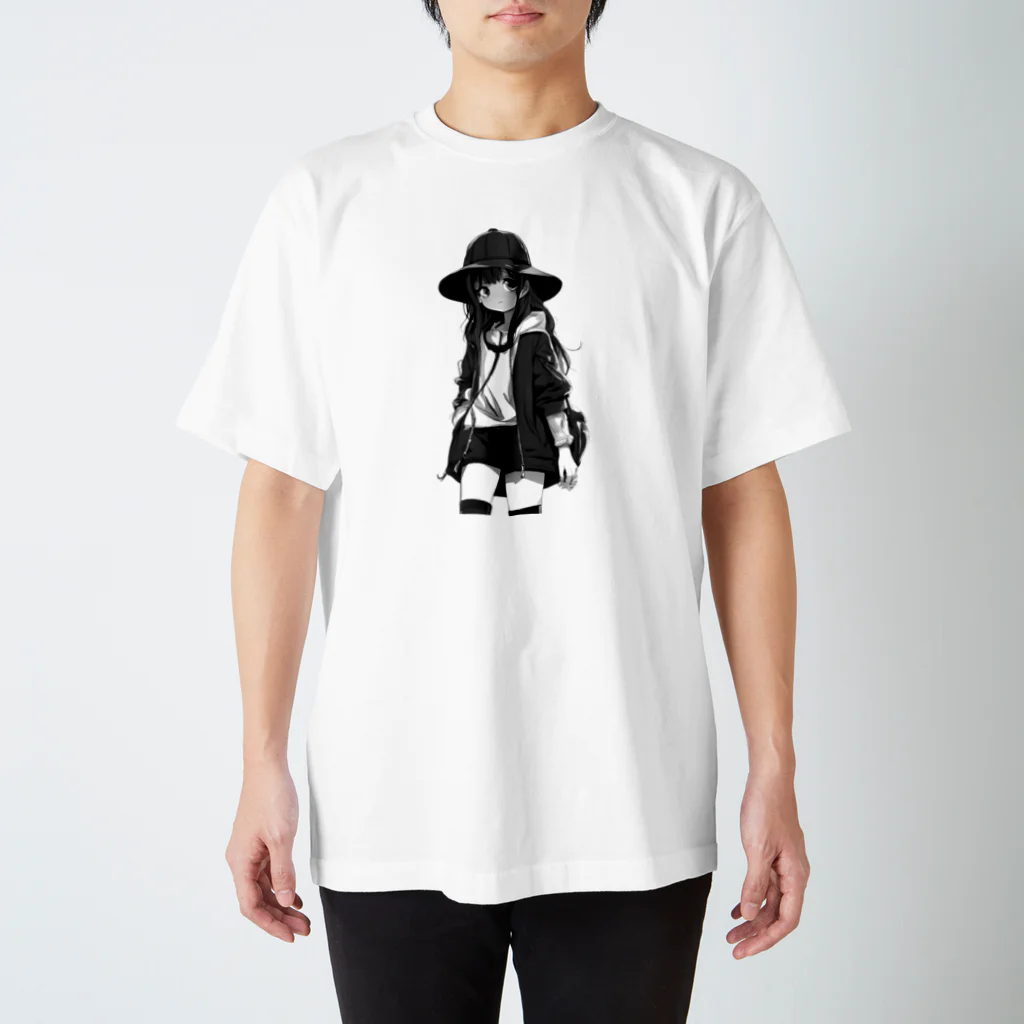 モノクロ美少女の悲しみ美少女モノクロ スタンダードTシャツ