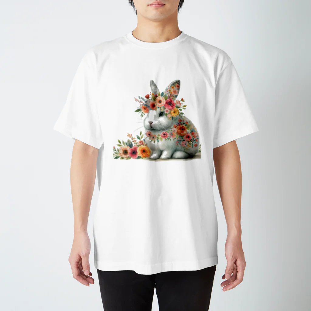 love_usagiのお花まみれの白うさぎ Regular Fit T-Shirt