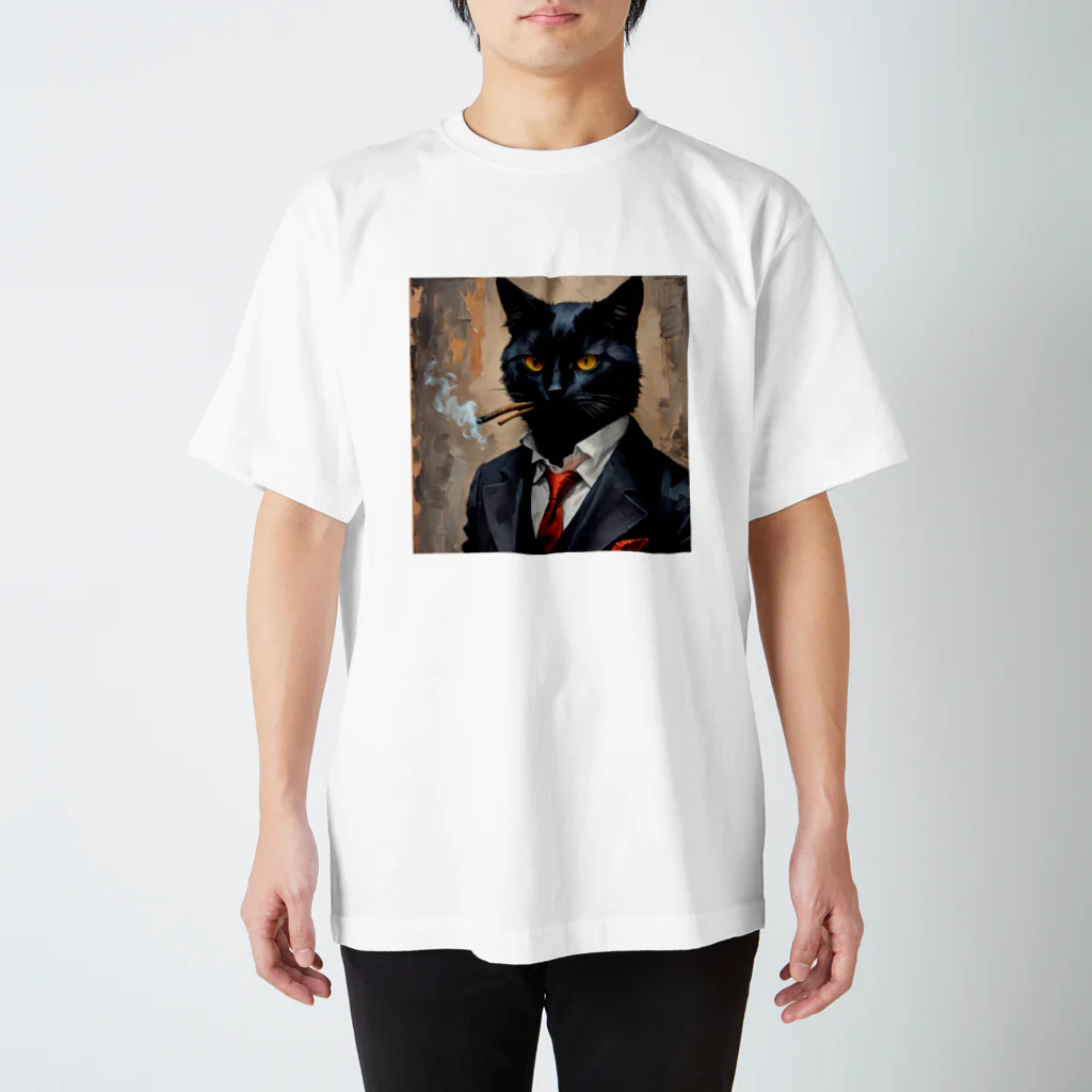 黒猫市場のダンディーな黒猫 Regular Fit T-Shirt