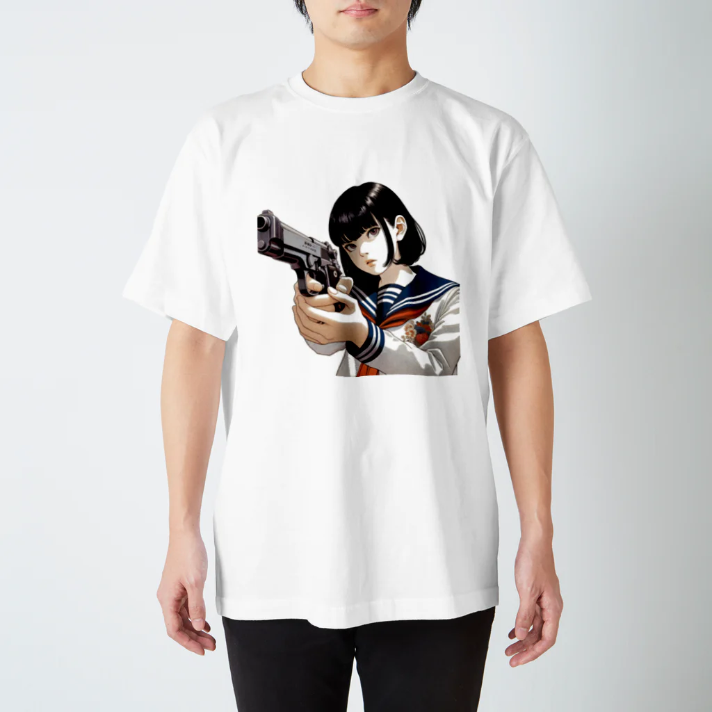 浮世絵愛の拳銃x女子高校生 Regular Fit T-Shirt