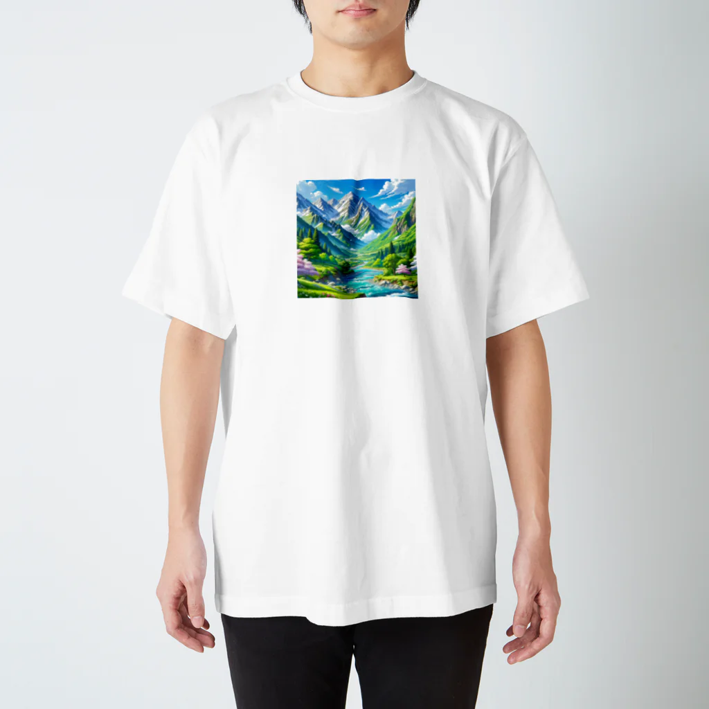 snow-birdの春の川辺と山の風景 Regular Fit T-Shirt
