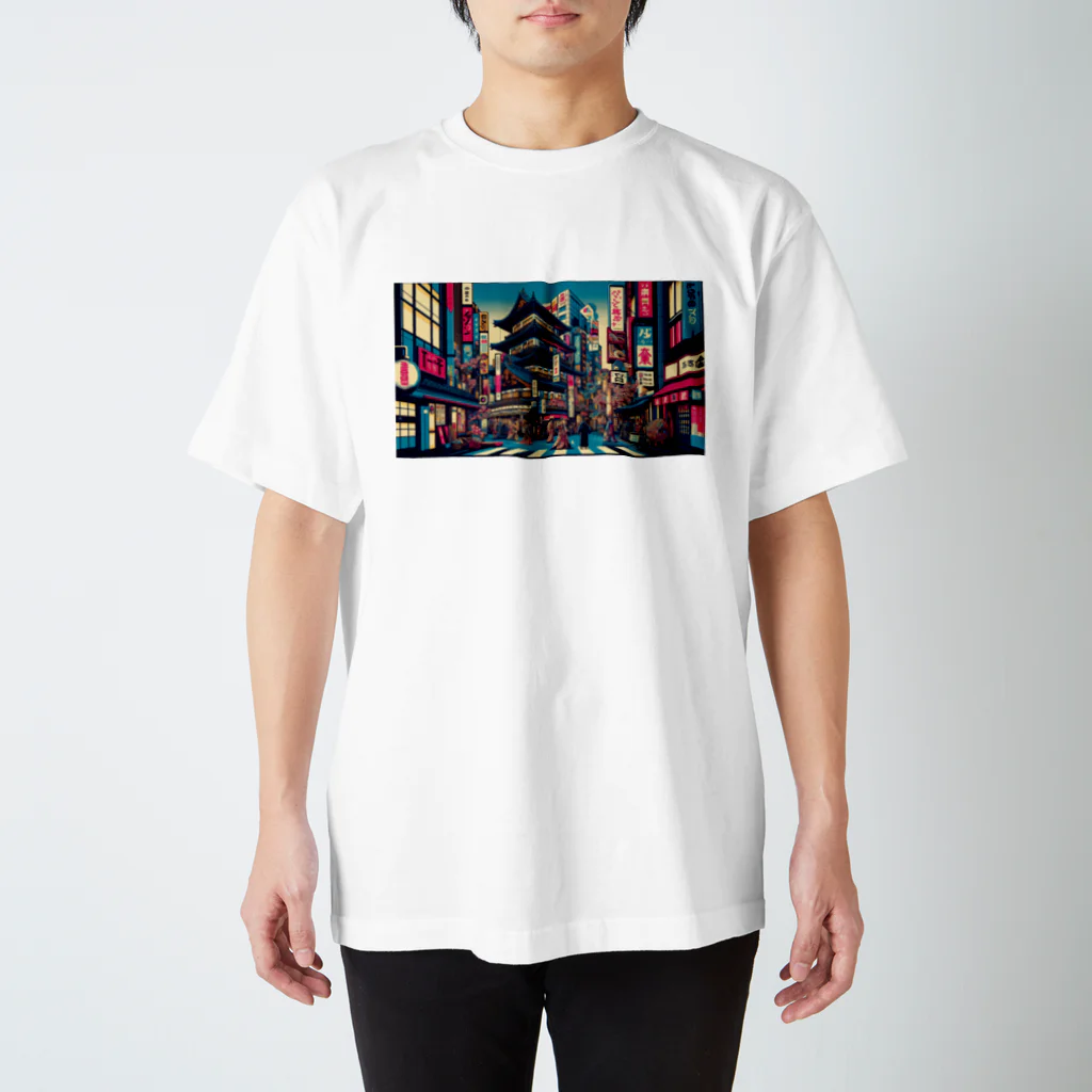 テクノ浮世絵のネオンと伝統の調和-歌舞伎町の夜 スタンダードTシャツ