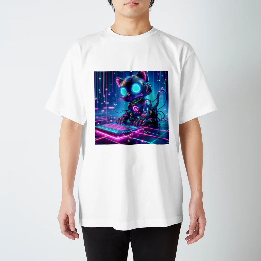 Midorichのネオン (Neon)未来から来たサイバーパンクなロボット猫。最新技術で様々なことができる Regular Fit T-Shirt