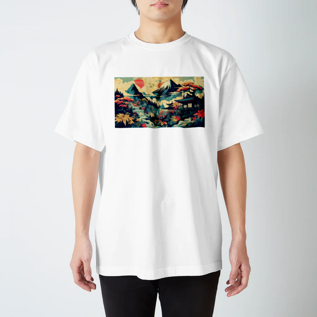 テクノ浮世絵の光彩を放つ自然 - 日本の山々 Regular Fit T-Shirt
