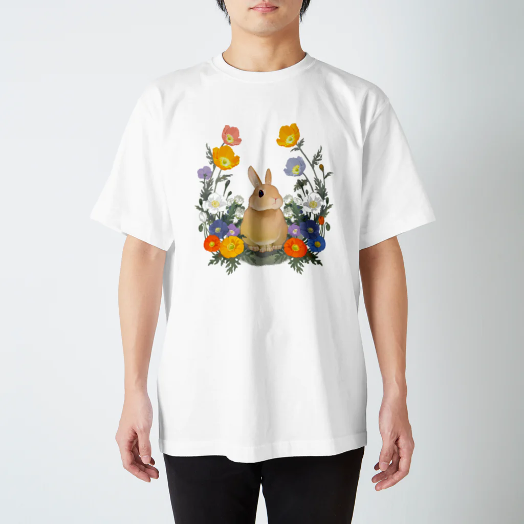 MIdesignの花とうさぎ Regular Fit T-Shirt