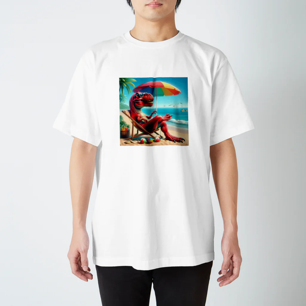 DINO-studioの夏を感じるリアル恐竜赤ティラノ スタンダードTシャツ