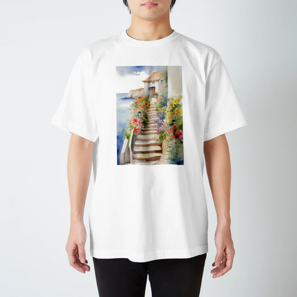 Melvilleの花のある階段（Staircase with flowers） Regular Fit T-Shirt