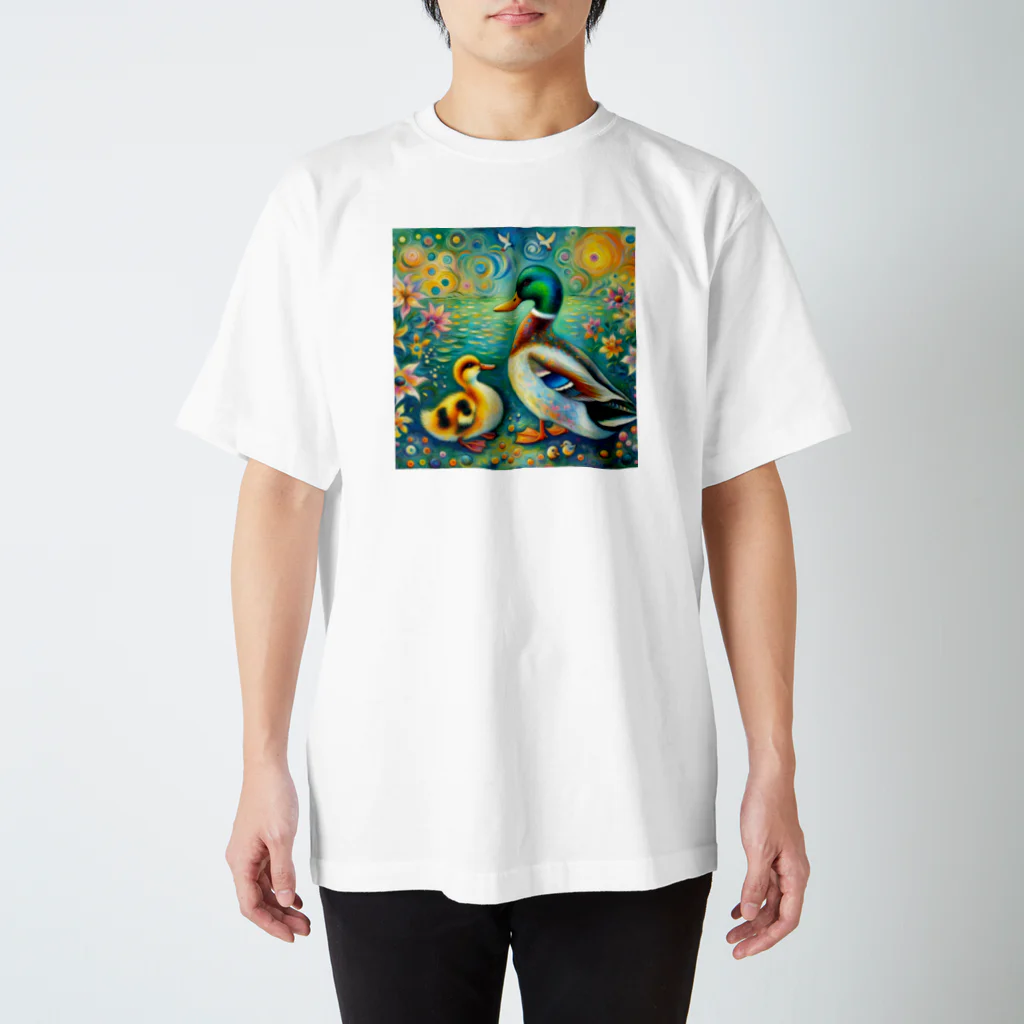 momoart8888のカルガモファミリー🦆🩷 Regular Fit T-Shirt