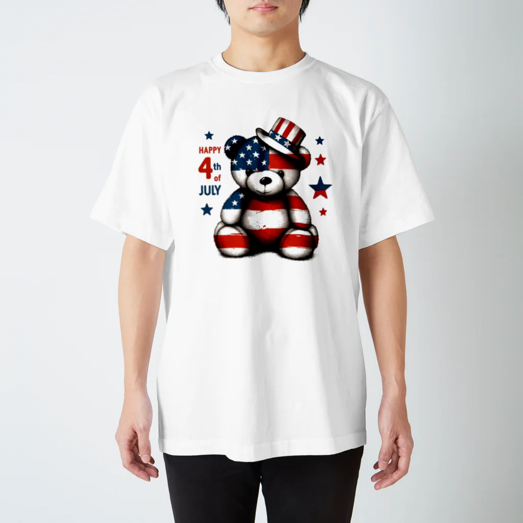 HappyFaceMarketのアメリカ独立記念日テディベア Happy 4th of July Regular Fit T-Shirt