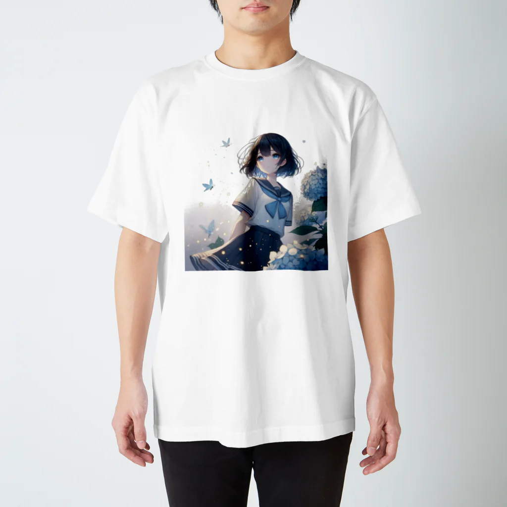 ちかの部屋の紫陽花と女子高生 Regular Fit T-Shirt