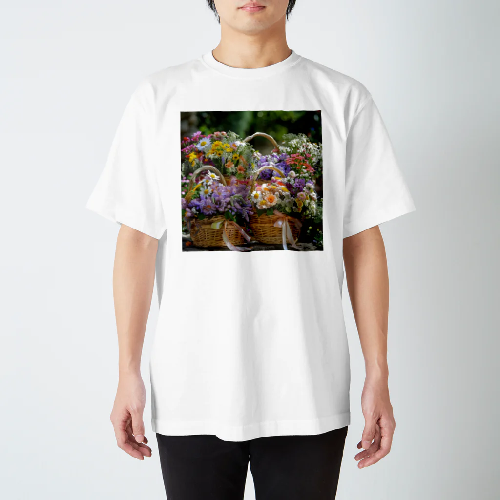 AQUAMETAVERSEの華やかな花が入った花かご　なでしこ1478 スタンダードTシャツ