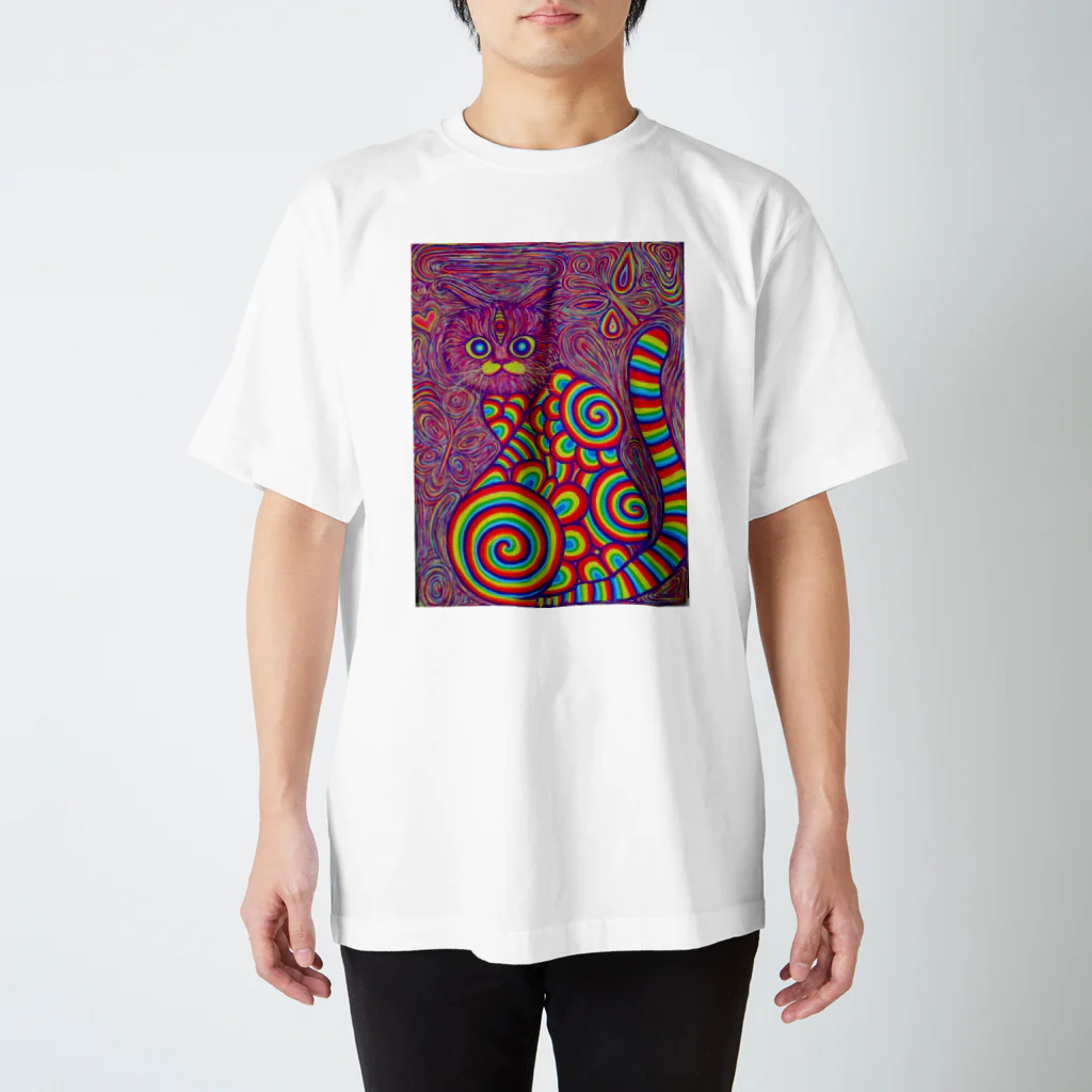 Psychedelic Works🌈🧠のRainbow cat Regular Fit T-Shirt