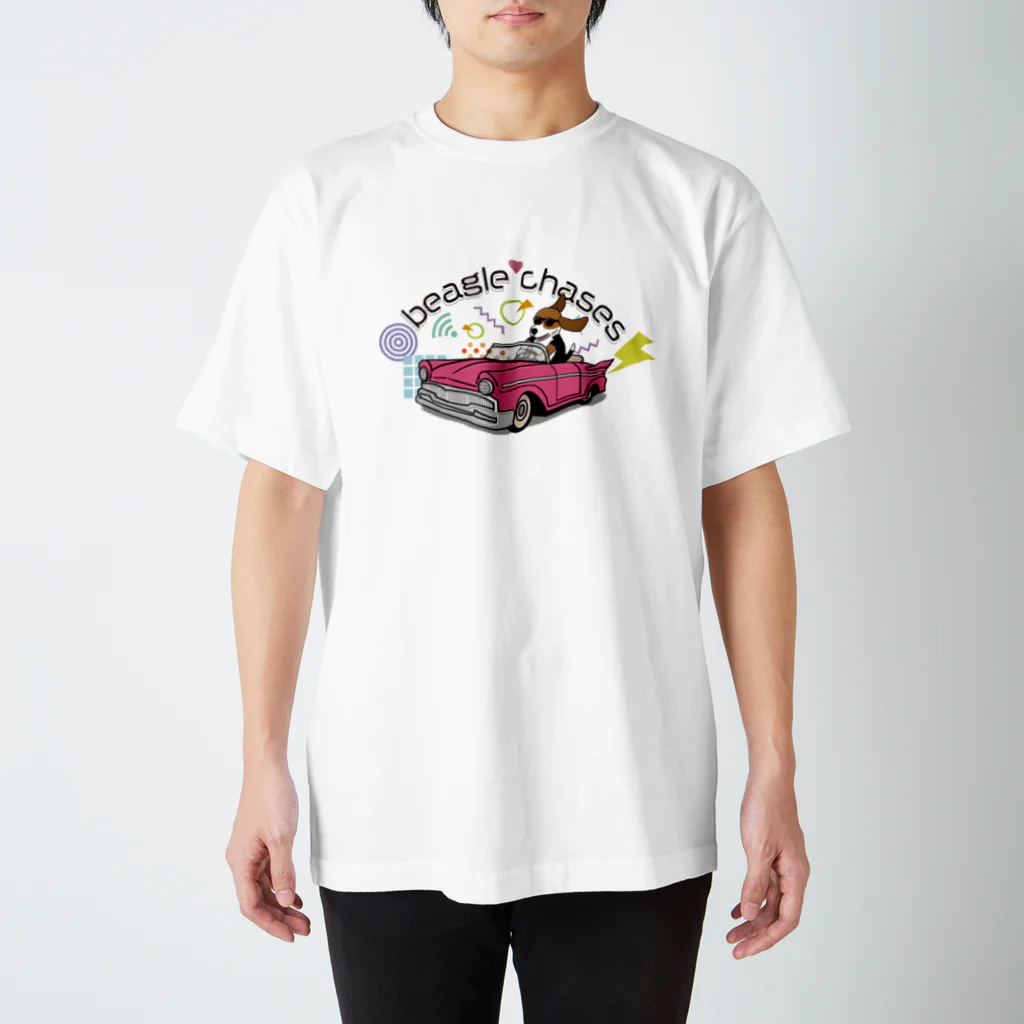 イラストカフェ（ビーグル）のドライブビーグル_レトロ☆ロゴ スタンダードTシャツ