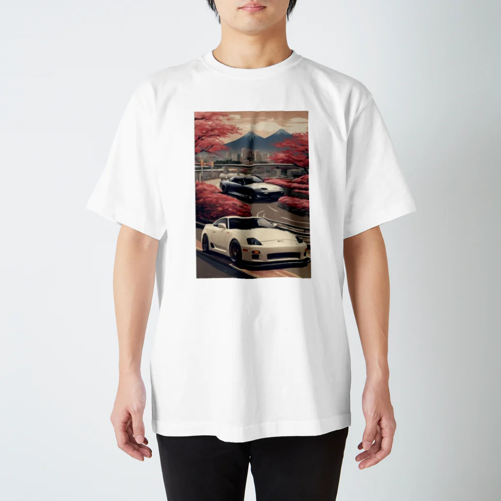 JapanCarStyleの2台のスポーツカーと日本の風景 スタンダードTシャツ