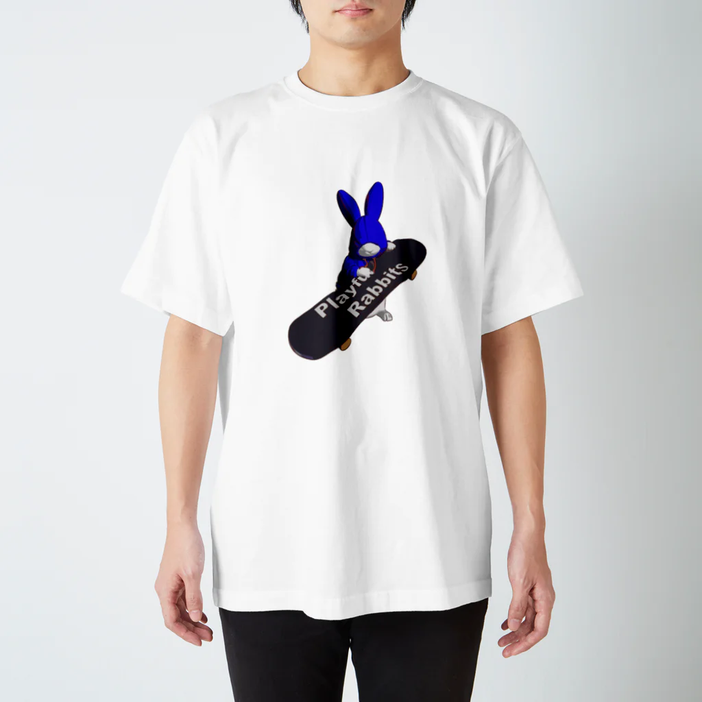 鬼鞍 ONIKURAのPlayful Rabbits ブルー スタンダードTシャツ