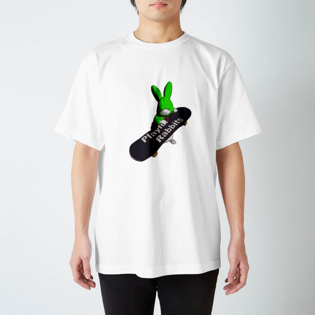 鬼鞍 ONIKURAのPlayful Rabbits グリーン スタンダードTシャツ