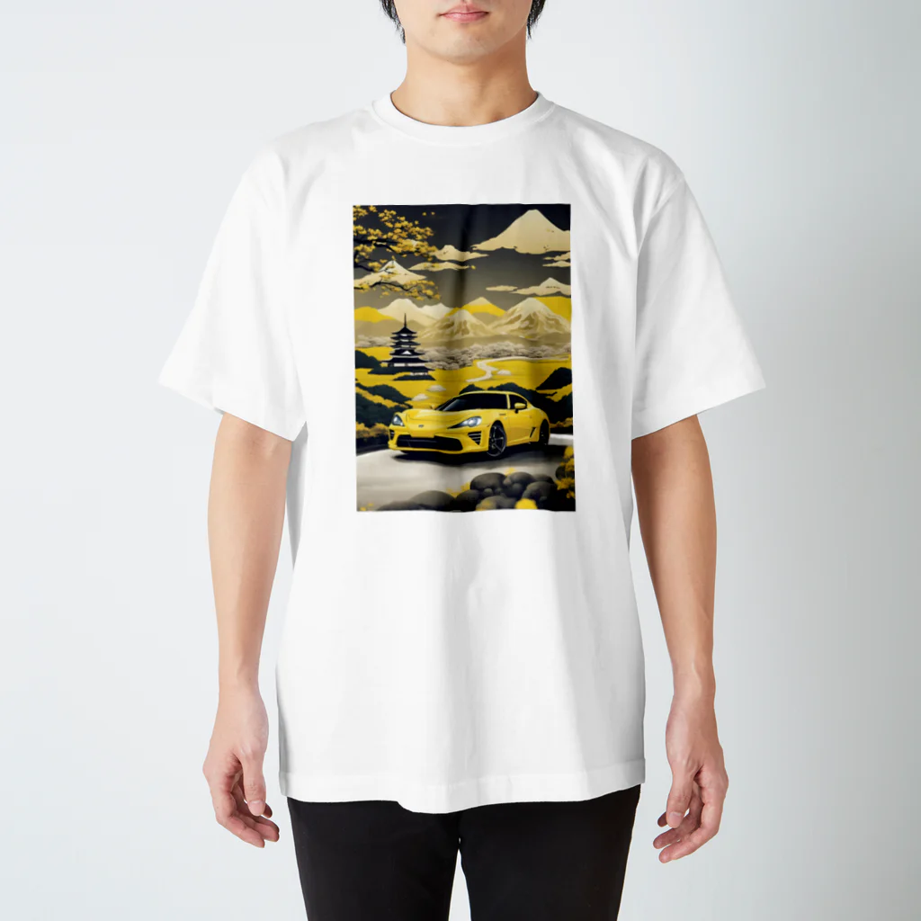 JapanCarStyleの黄色いスポーツカーと日本の風景4 スタンダードTシャツ