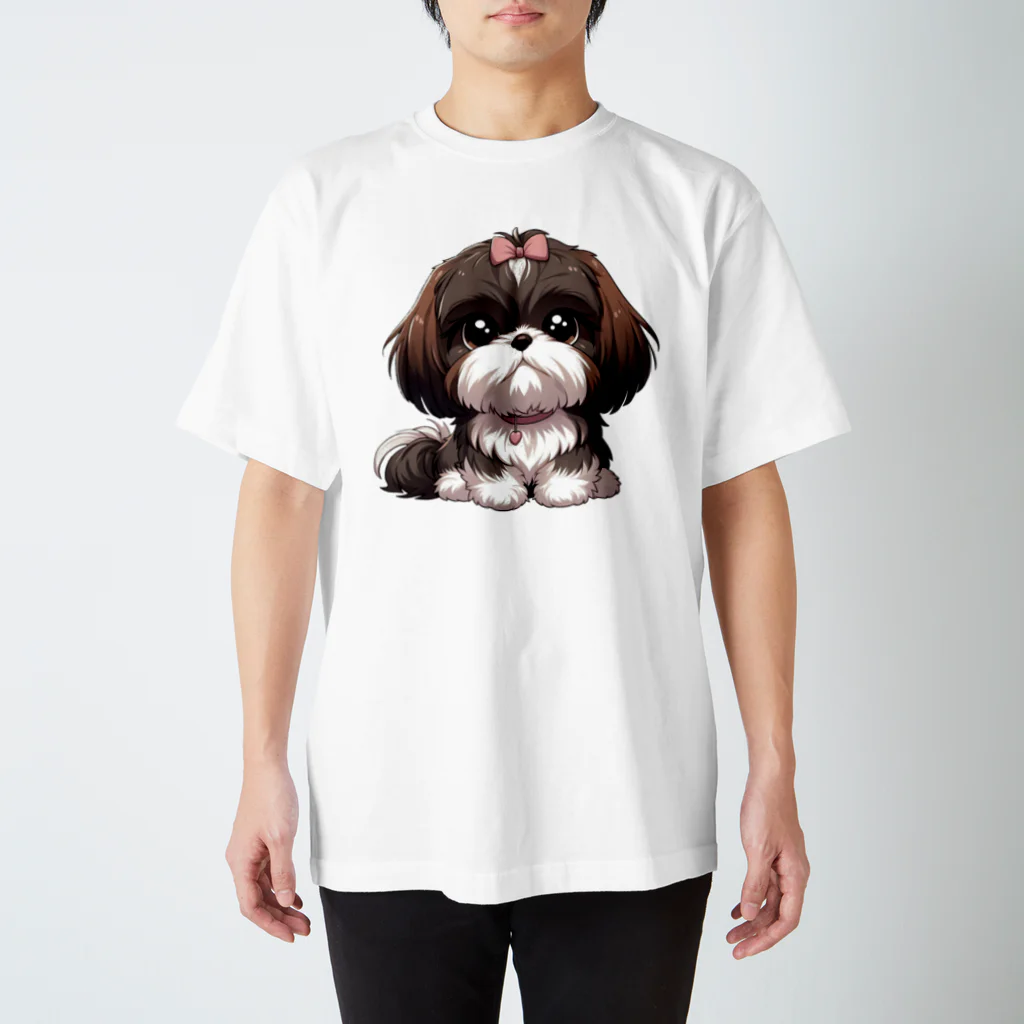 PALA's SHOP　cool、シュール、古風、和風、ねこ、ワンちゃん、ウサギさん、野鳥。のかわいいShih Tzu　pappy Regular Fit T-Shirt