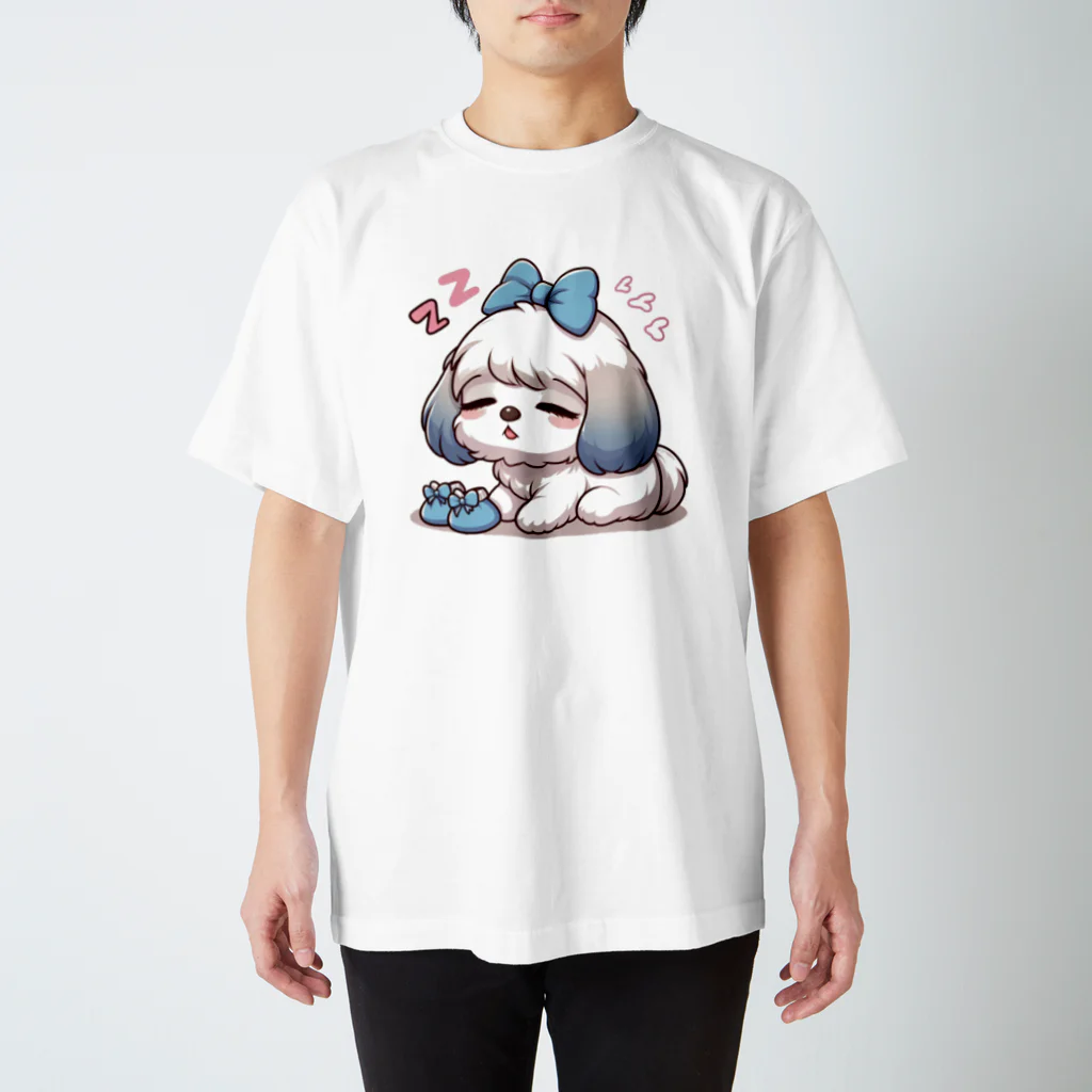 PALA's SHOP　cool、シュール、古風、和風、ねこ、ワンちゃん、ウサギさん、野鳥。のお眠なシーズー　パピー Regular Fit T-Shirt