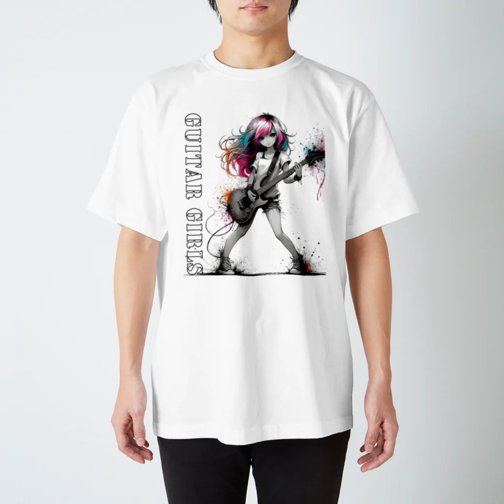 PALA's SHOP　cool、シュール、古風、和風、のGUITAR GIRLS1 Regular Fit T-Shirt