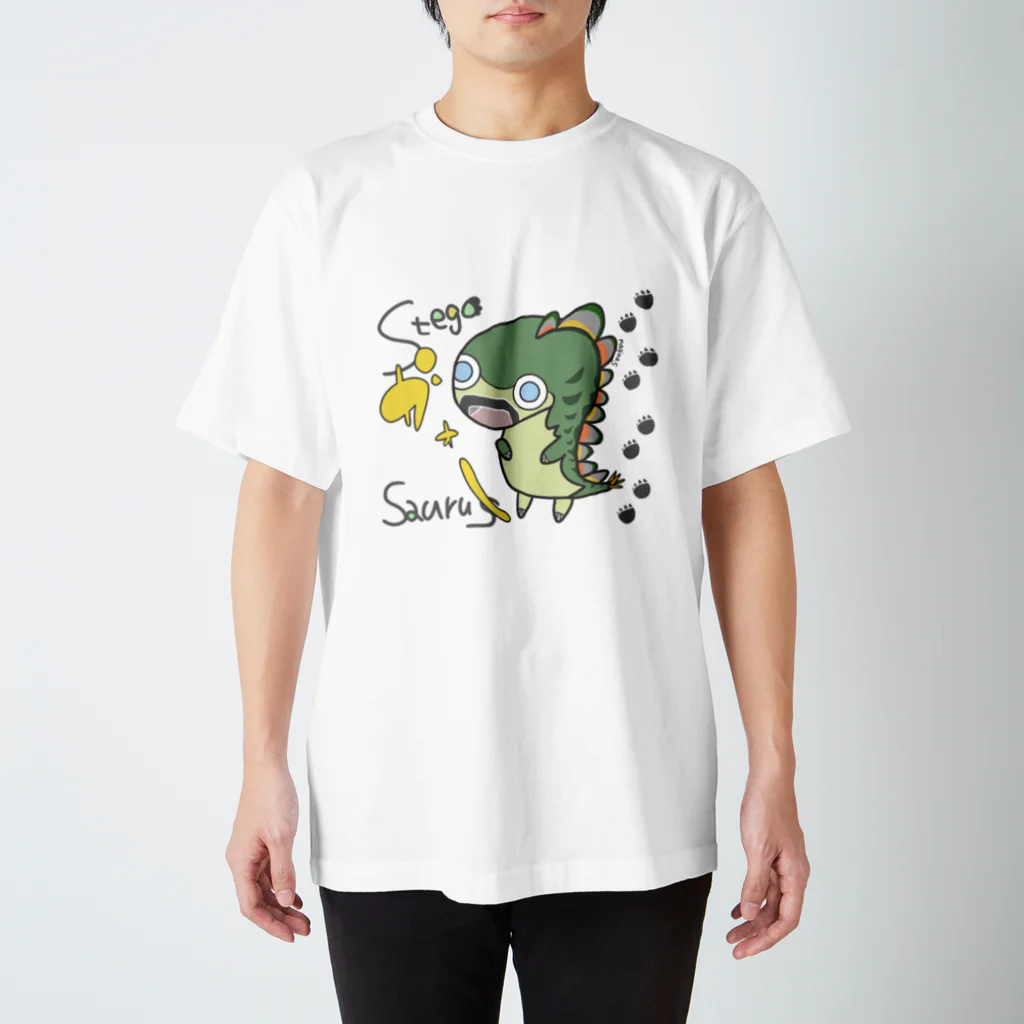 ＼(ナギノ)／動物図鑑イラストシリーズ増やしたい民のちびっこゆる恐竜ステゴザウルス Regular Fit T-Shirt