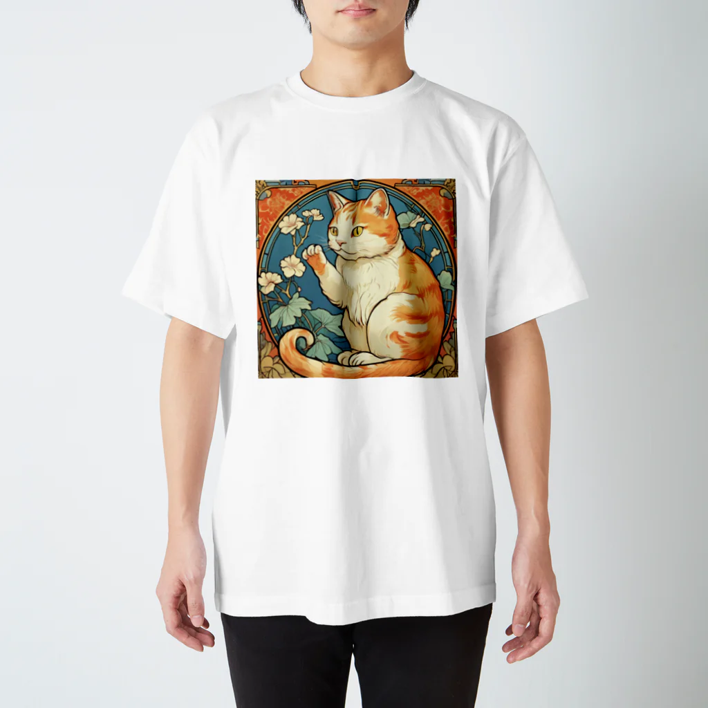 ゆまちゃんの開運雑貨屋さんの金運招く猫ミュシャ風 スタンダードTシャツ