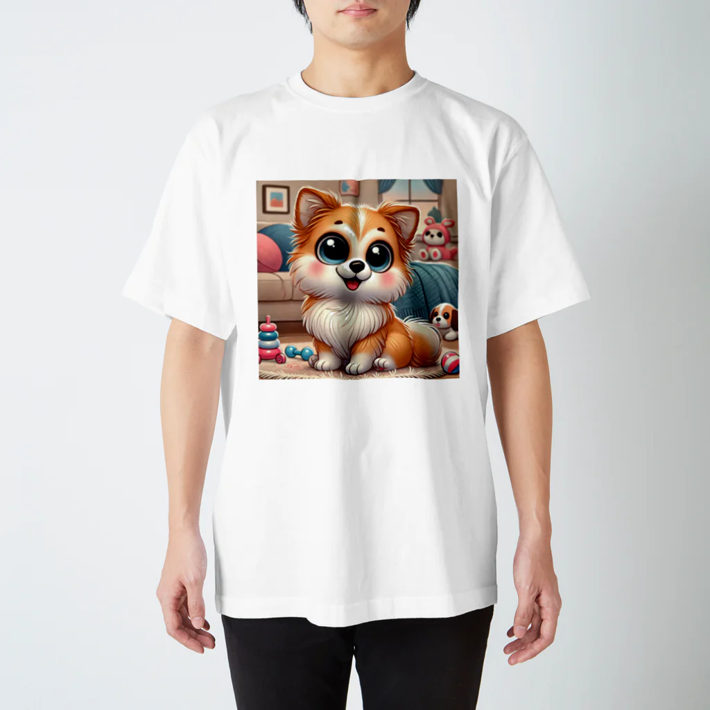 T-SHOWの可愛らしい子犬がシンプルに写っています！ スタンダードTシャツ